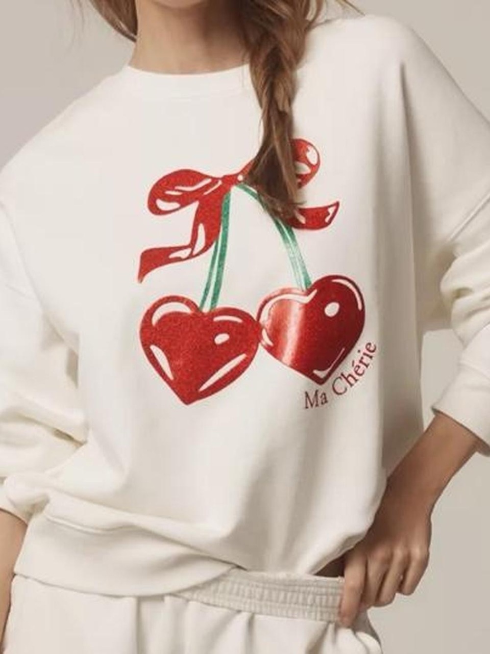 Beach Riot Cream Sweatshirt with Red Cherry Graphic